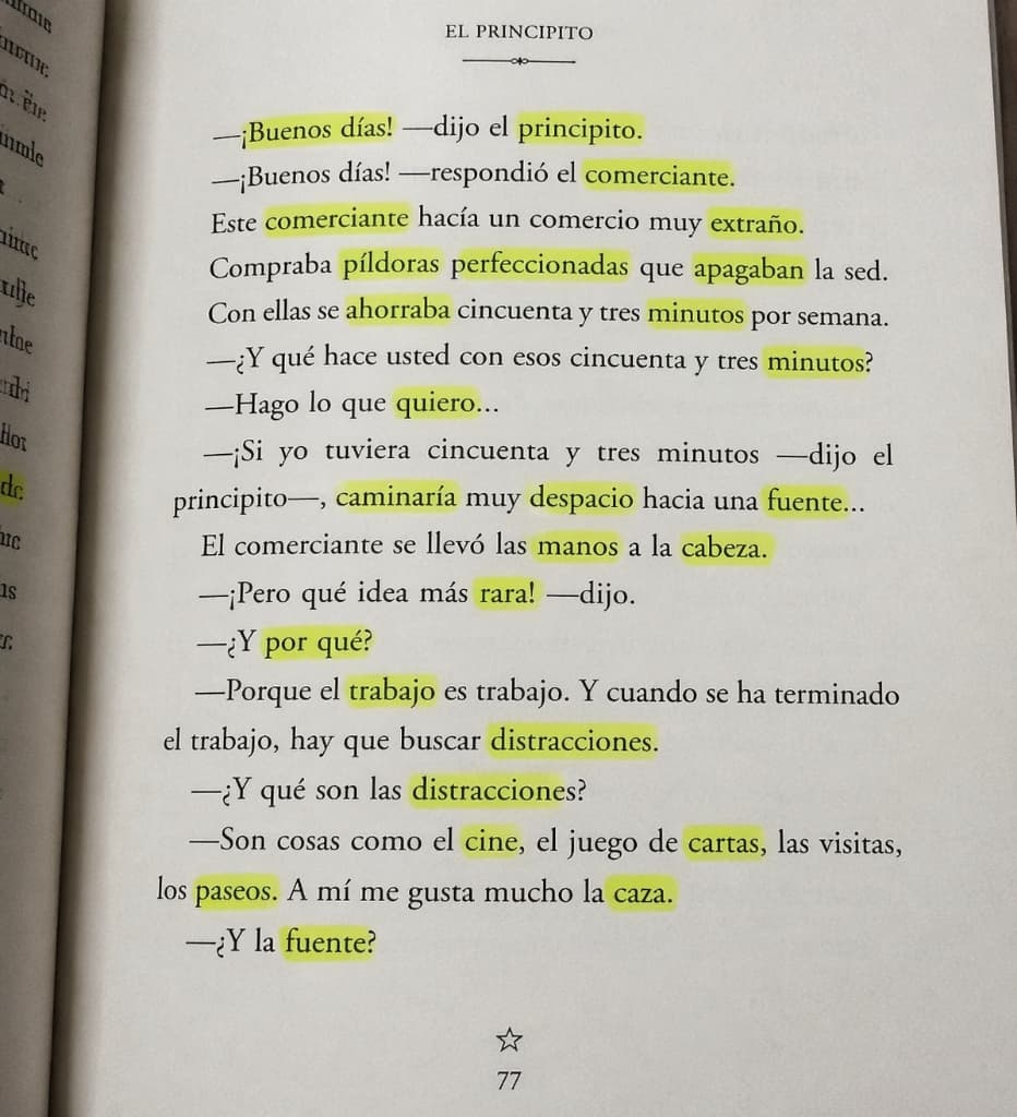 A textbook page with highlighted Spanish vocabulary